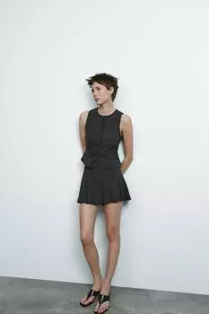 Юбка в клетку со складками ZARA, цвет Mid-grey