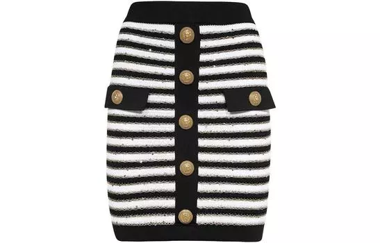 Юбка в полоску, украшенная пуговицами BALMAIN, черный
