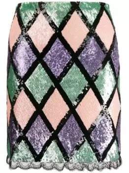 Юбка в ромб с пайетками BLUMARINE, черный