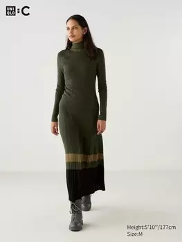 Юбка в рубчик из смеси мериноса цветной блок Uniqlo, зеленый