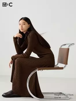 Юбка в рубчик из смеси мериноса Uniqlo, коричневый