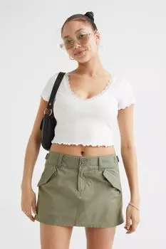 Юбка в стиле милитари из хлопка H&M, хаки зеленый