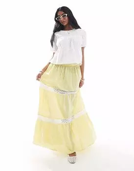 Юбка Wednesday's Girl с кружевными вставками в клетку желтого цвета