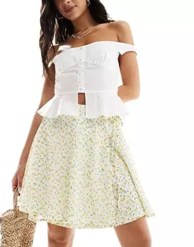 Юбка Wednesday's Girl Wrap Detail Ditsy Mini, желтый