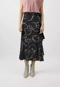 Юбка внахлест PRINTED WRAP SKIRT KARL LAGERFELD, черный