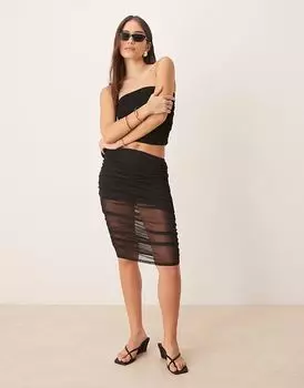 Юбка выше колена из сетчатой ткани с присборенной отделкой ASOS DESIGN черного цвета