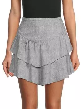 Юбка Ярусная BCBGeneration из смесовой льняной ткани, черный / белый