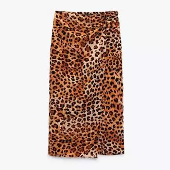 Юбка Zara Animal Print, черный/коричневый