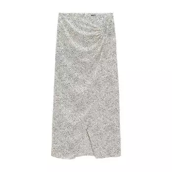 Юбка Zara Animal Print Midi, белый/черный