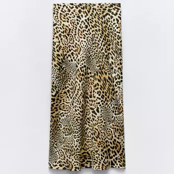 Юбка Zara Animal Print Midi, коричневый