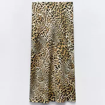 Юбка Zara Animal Print Midi, коричневый