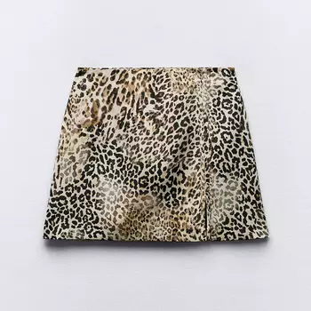 Юбка Zara Animal Print Satin Mini, коричневый