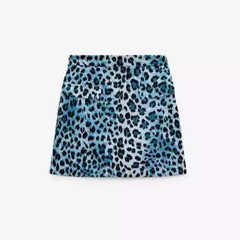 Юбка Zara Animal Print Satin, синий/черный