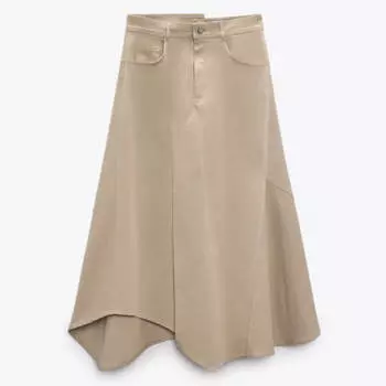 Юбка Zara Asymmetric Gabardine, бежевый