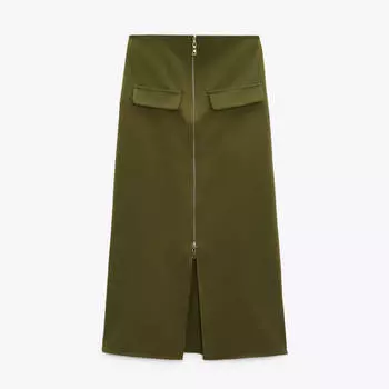 Юбка Zara Cargo Midi With Zip, хаки