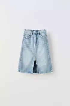 Юбка Zara Denim Midi, голубой