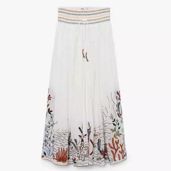 Юбка Zara Embroidered Long, кремовый