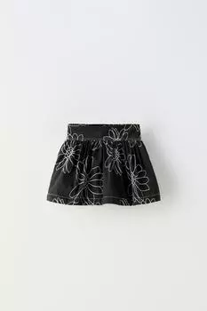 Юбка Zara Floral Embroidery, черный