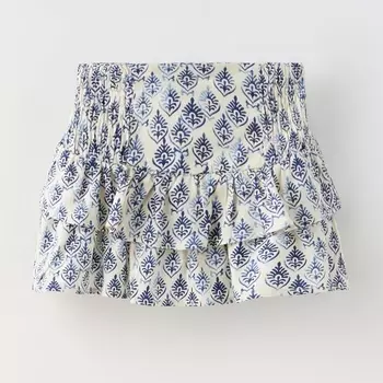 Юбка Zara Printed With Ruffles, синий