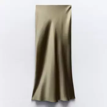 Юбка Zara Satin Midi, оливковый