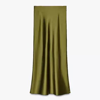 Юбка Zara Satin Midi, оливковый