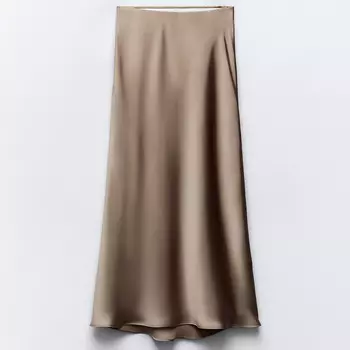 Юбка Zara Satin Midi, серо-коричневый