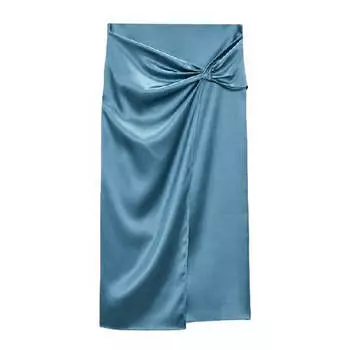 Юбка Zara Satin With Knot, стальной синий