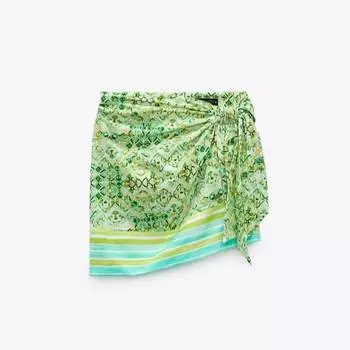 Юбка Zara Сontrast Print, кремовый/зеленый