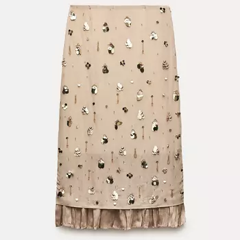 Юбка Zara ZW Collection Beaded Midi, бежевый