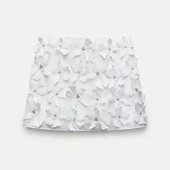 Юбка Zara ZW Collection Short Floral, белый