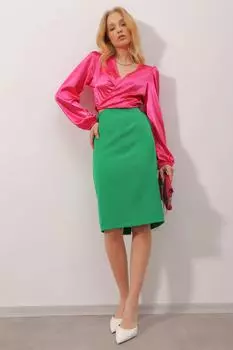 Юбка - Зеленый - Миди Trend Alaat Stili, зеленый