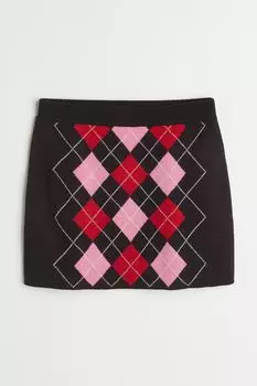 Юбка жаккардовой вязки H&M, черный/ромбы