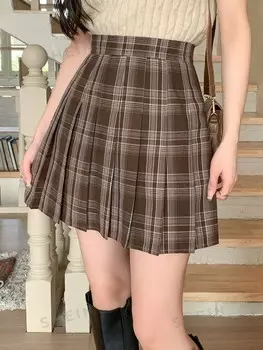 Юбка женская, клетчатый узор Dazy, кофейно-коричневый