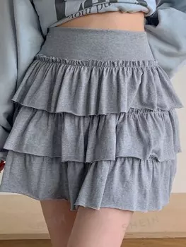 Юбка женская, однотонная, многослойная, с рюшами/рюшами Dazy, серый