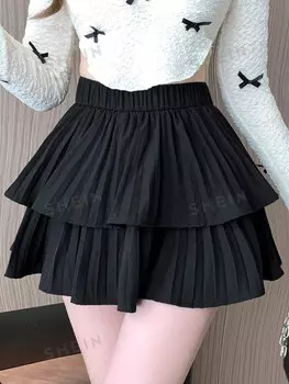 Юбка женская плиссированная, однотонная, два слоя Dazy, черный