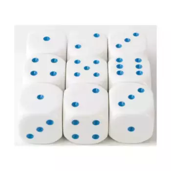 Jumbo d6 — белый с синим (пятнистый) (9), Dice - Jumbo Opaque (Koplow)