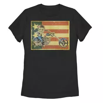 Юниорская футболка Betty Boop Biker Chick с изображением флага США и графическим фоном Licensed Character