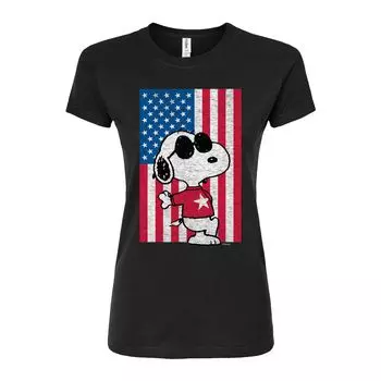 Юниорская футболка Peanuts Snoopy Joe Cool с приталенным рисунком и флагом Licensed Character, черный