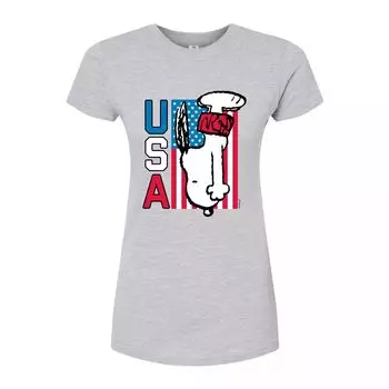 Юниорская футболка Peanuts Snoopy USA Snoopy Diving с приталенным рисунком и рисунком Licensed Character, серый