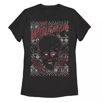 Юниорская футболка Universal Monsters Christmas The Wolf Man Ugly Sweater Tee Licensed Character