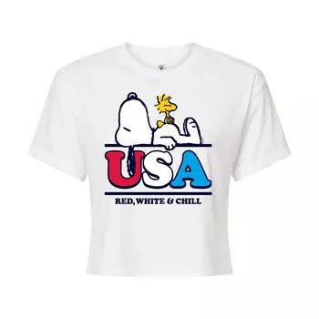 Юниорская укороченная футболка Peanuts Red White Chill с рисунком Licensed Character, белый