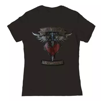 Юниорская/женская футболка с рисунком Bon Jovi Banners Licensed Character, черный