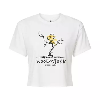 Юниорский арахис Вудсток Estd. Укороченная футболка 1969 года Licensed Character, белый