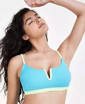 Юниорский купальник бикини в рубчик с V-образным вырезом Salt + Cove, синий