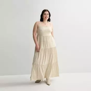 Юниорское платье макси в пол с ярусами больших размеров So, цвет tan cream check