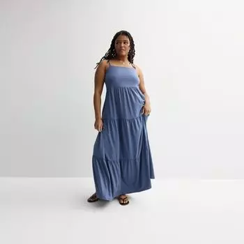 Юниорское платье макси в пол с ярусами больших размеров So, цвет cyclone blue