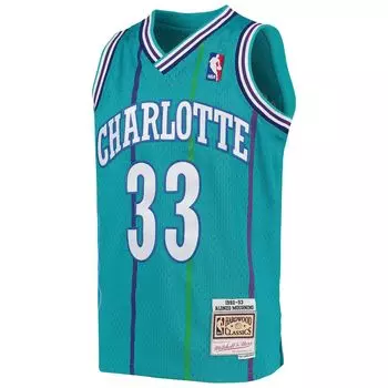 Юность Митчелл и Несс Алонзо Траурно-бирюзовый Шарлотт Хорнетс 1992-93 гг. Классика лиственных пород Джерси Swingman Unbranded
