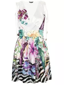 Just Cavalli атласное платье мини с цветочным принтом, белый
