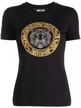 Just Cavalli футболка с заклепками и логотипом, черный