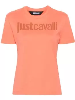 Just Cavalli футболка со стразами и логотипом, оранжевый
